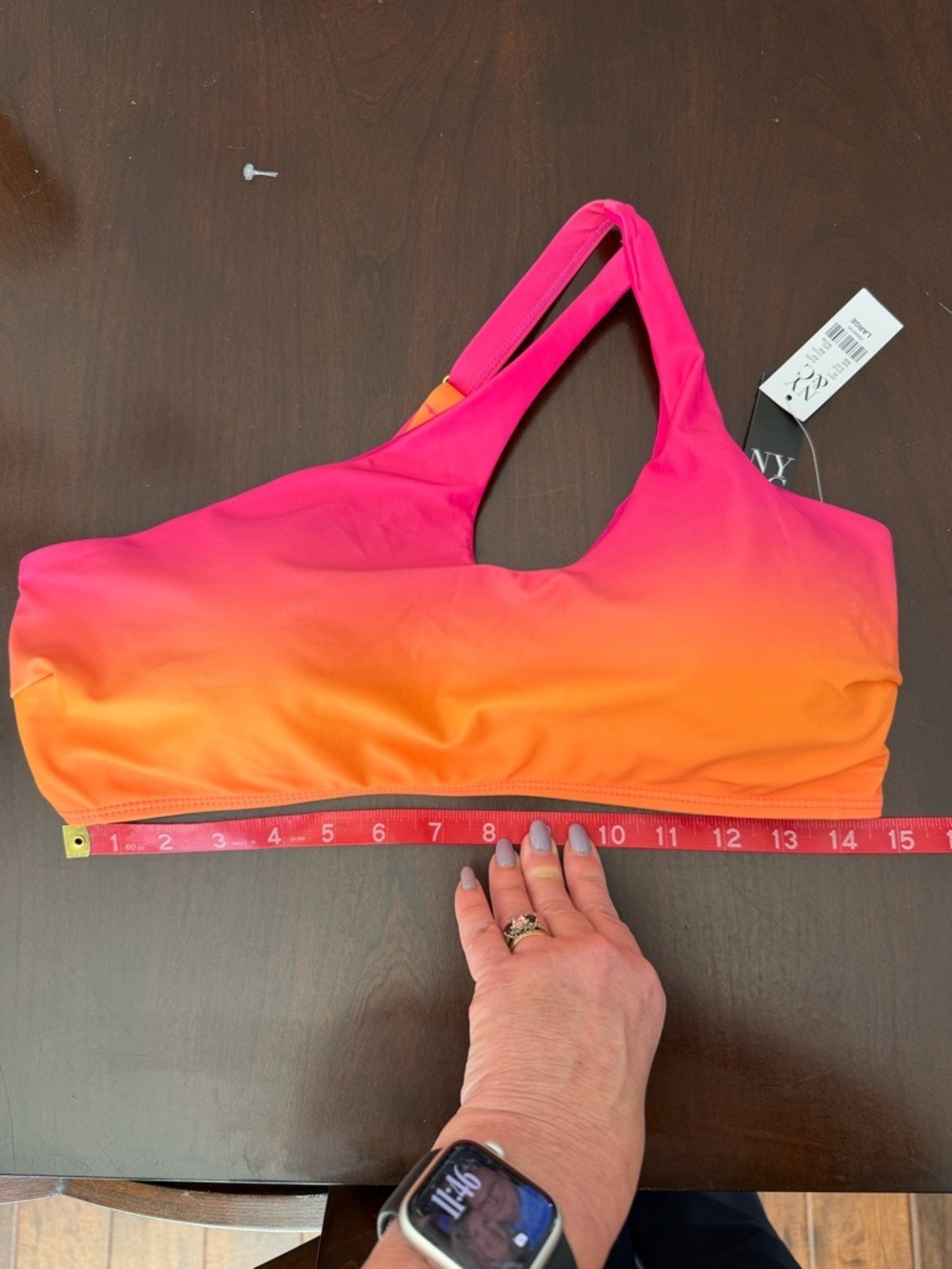New York & Company Pink to Orange Ombre One-Shoulder Bikini Top. Asymmetrical